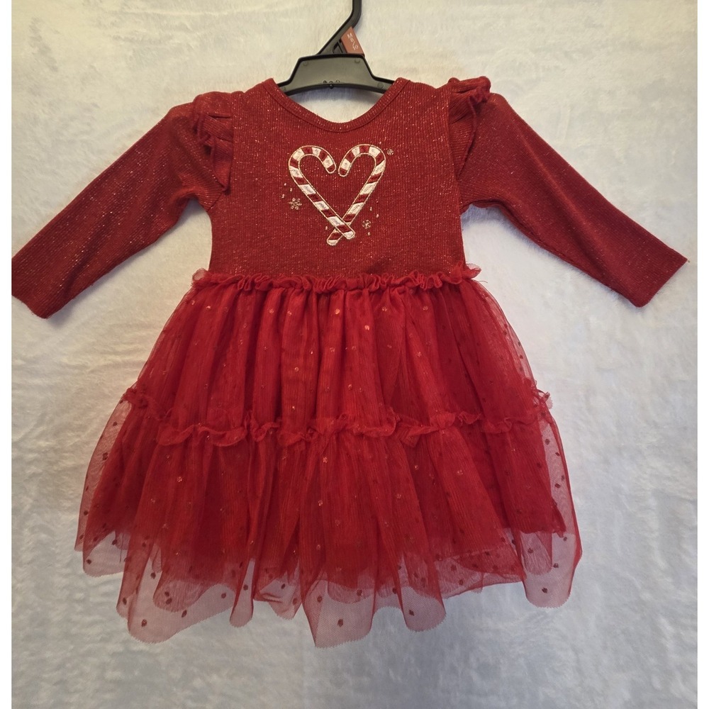 Joyful Moments Red Glitter Heart Tulle Fit & Flare Dress 12M Long Sleeve